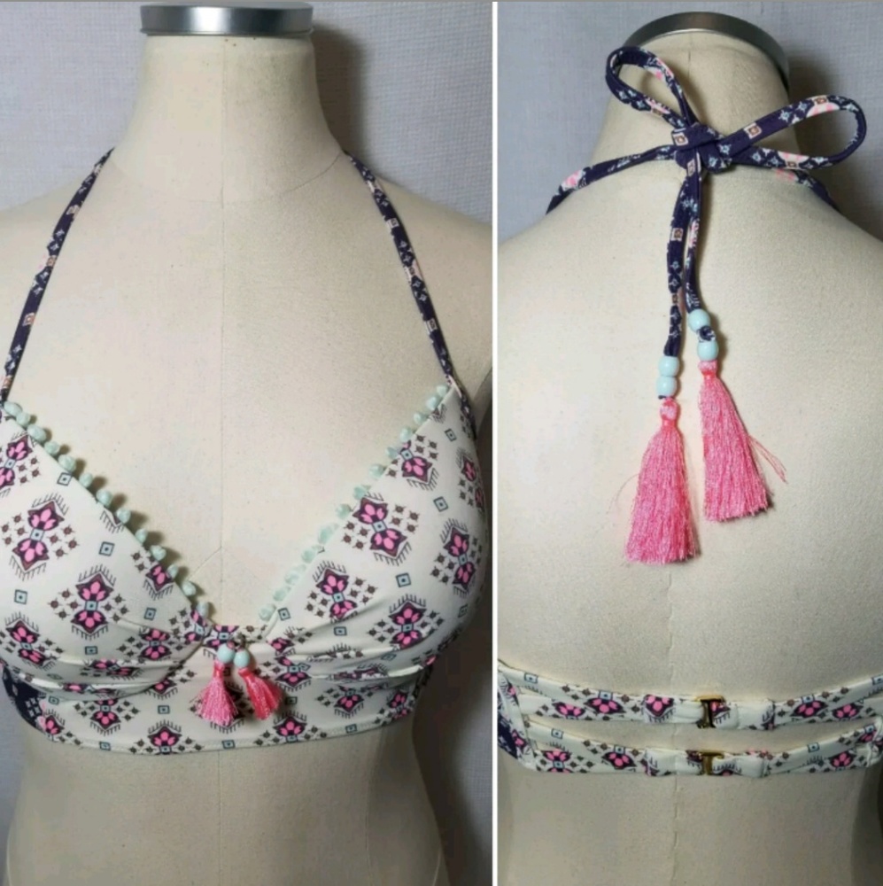 Victoria's Secret Bikini Swim Top 34B Tassle Aztec
